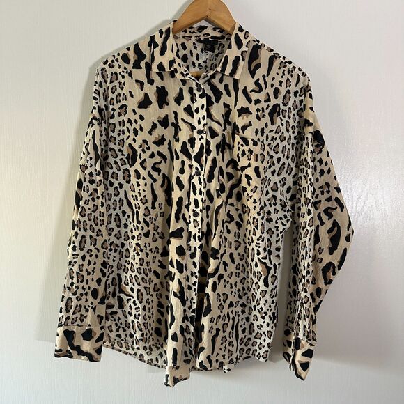ATM Camel Black Mixed Leopard‎ Print Button Boyfriend Shirt Size L *Flaw - Picture 1 of 8